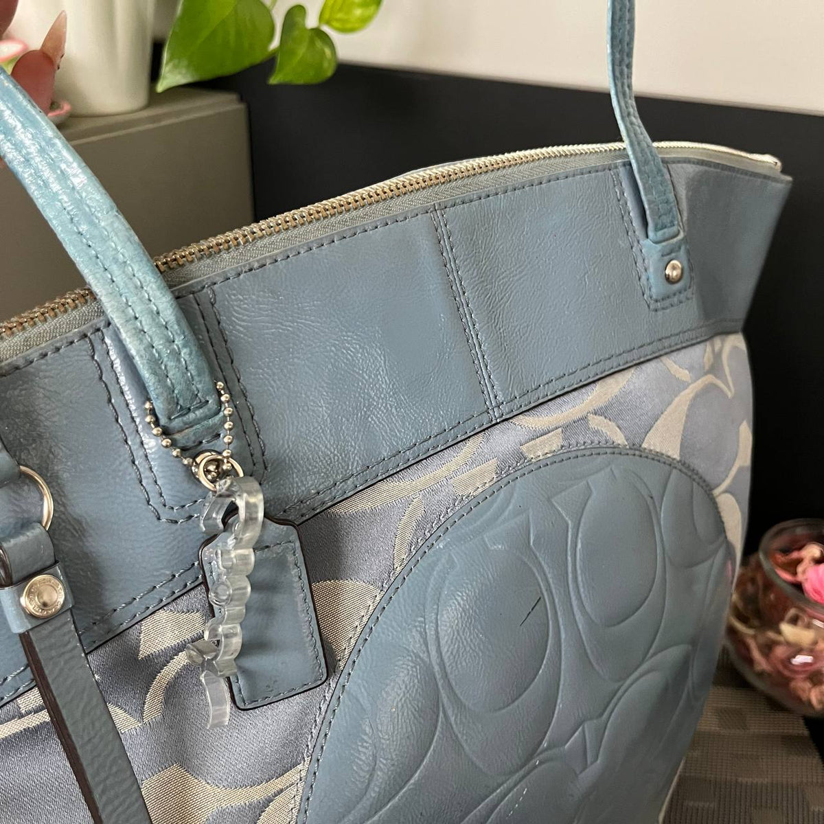 COACH LAURA CLASSIC TOTE IN PASTEL BLUE  (Style #18335)