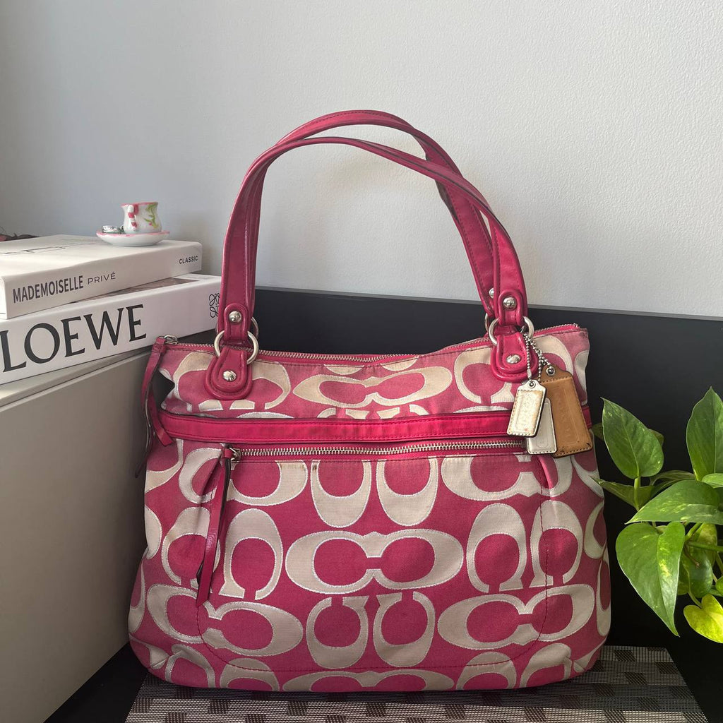 COACH POPPY METALLIC SIGNATURE SATEEN GLAM TOTE(Style #18979)
