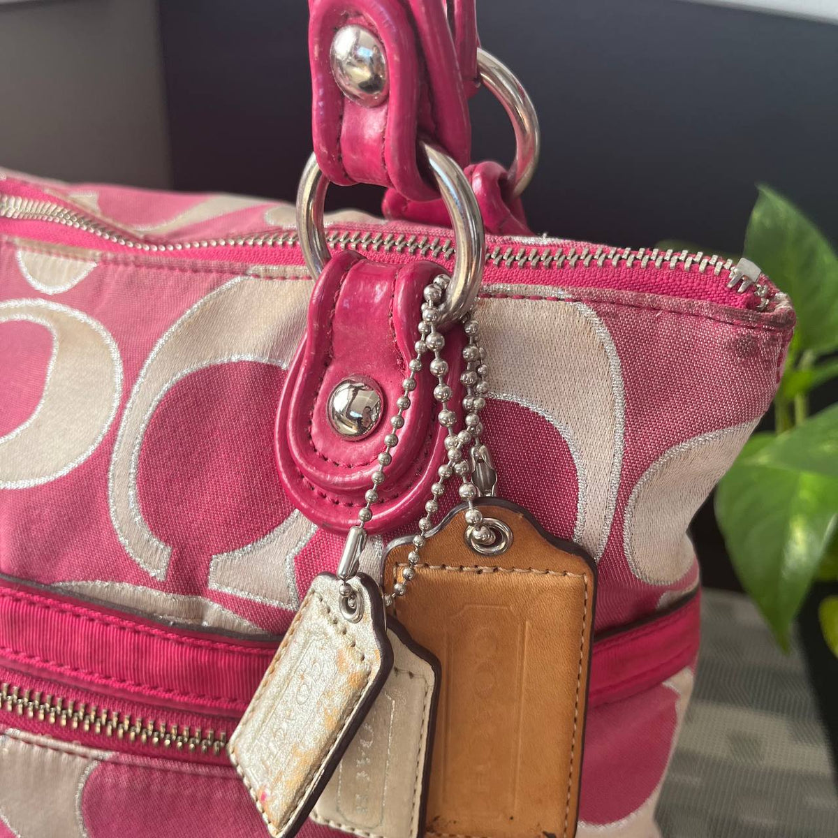 COACH POPPY METALLIC SIGNATURE SATEEN GLAM TOTE(Style #18979)