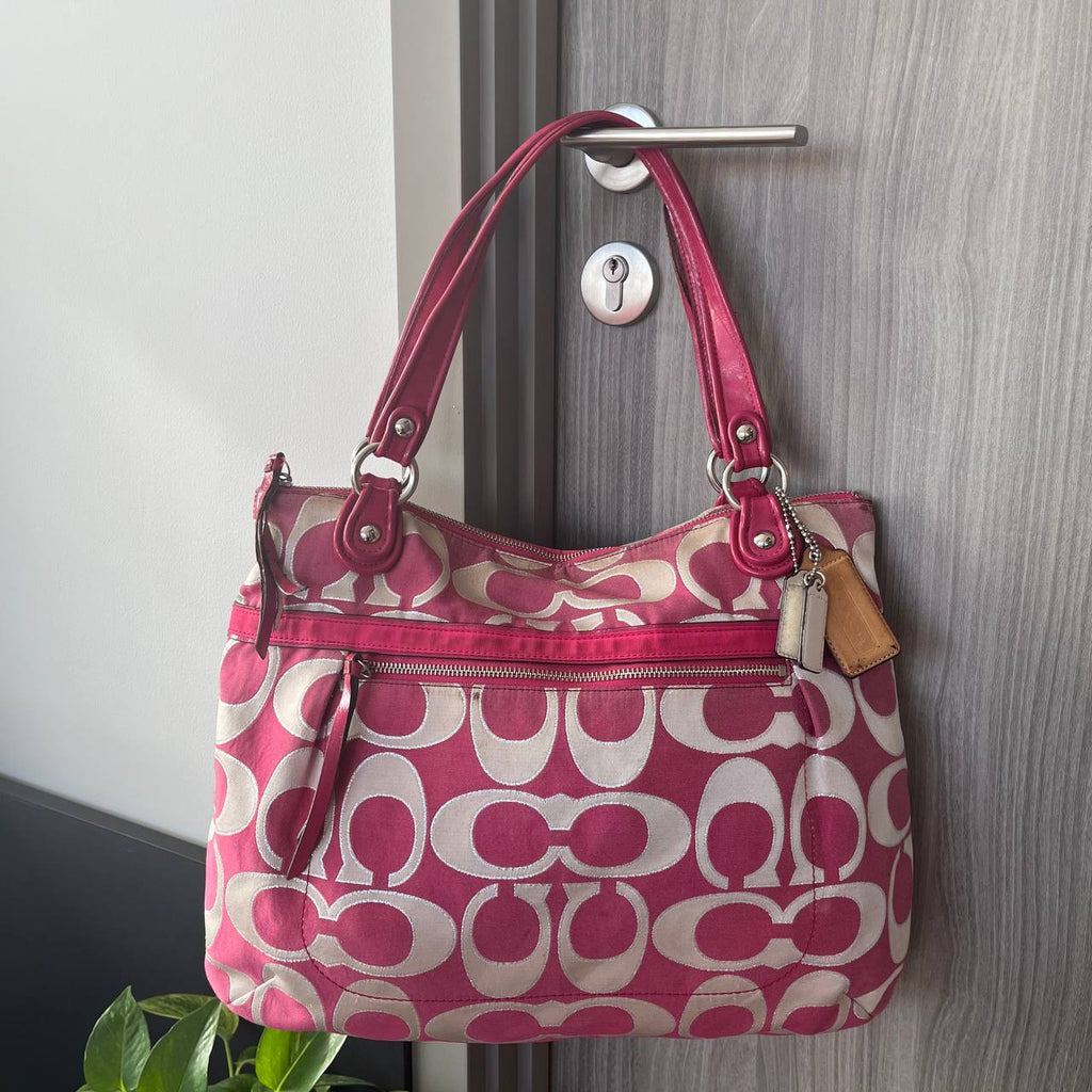 COACH POPPY METALLIC SIGNATURE SATEEN GLAM TOTE(Style #18979)