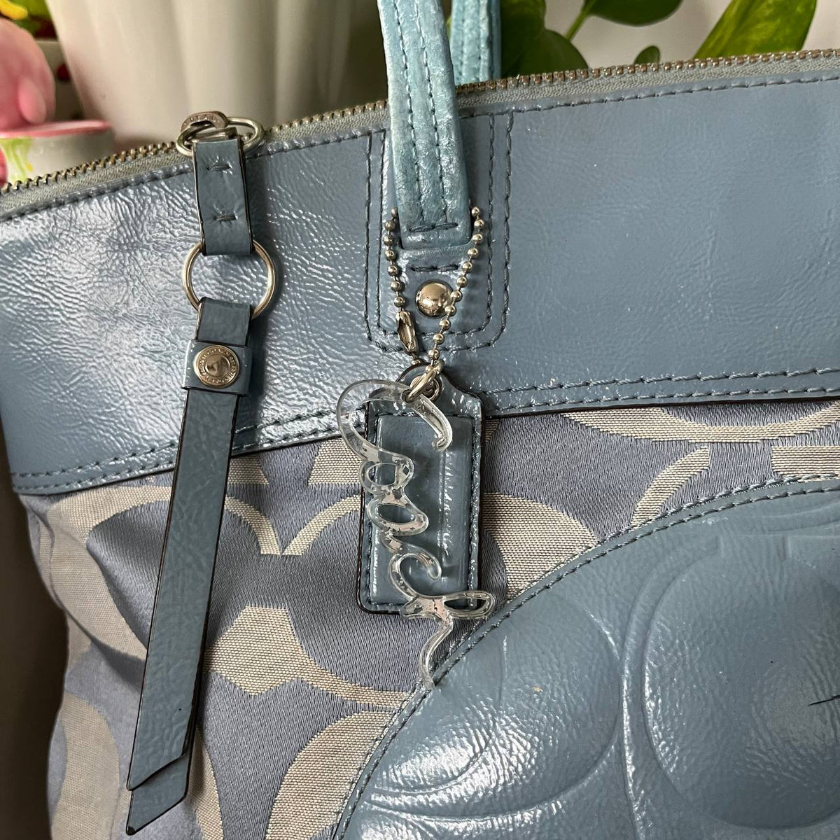 COACH LAURA CLASSIC TOTE IN PASTEL BLUE  (Style #18335)