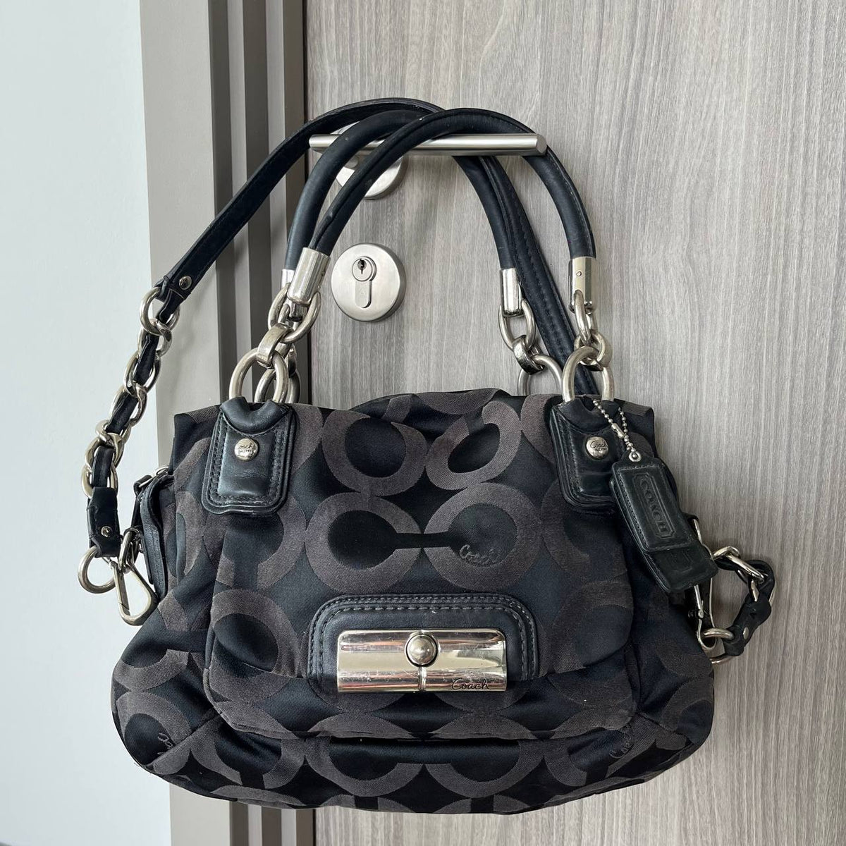 COACH BLACK SIGNATURE KRISTIN OP ART SATCHEL (Style #16779)