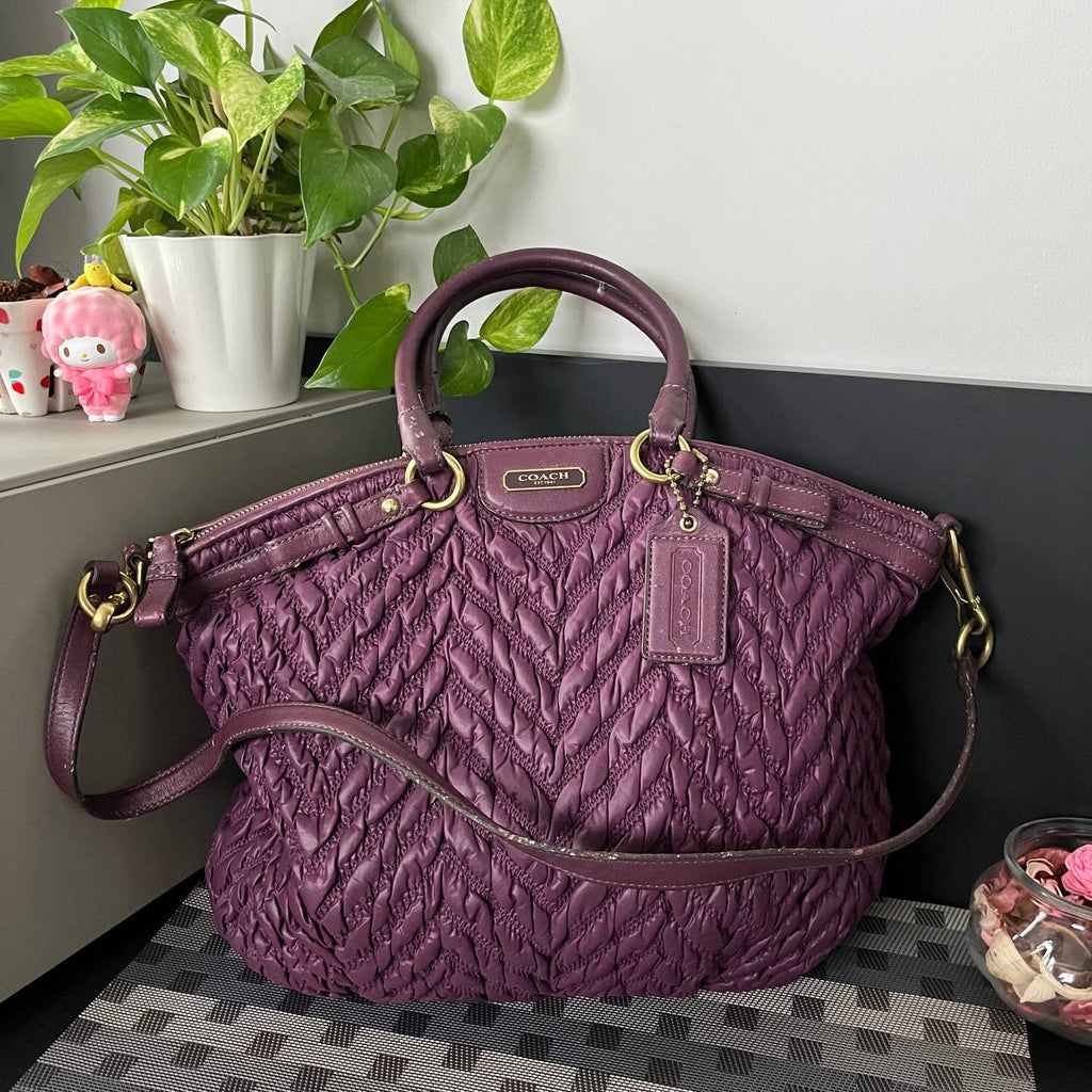 COACH MADISON QUILTED CHEVRON NYLON LINDSEY SATCHEL  (Style #18634)