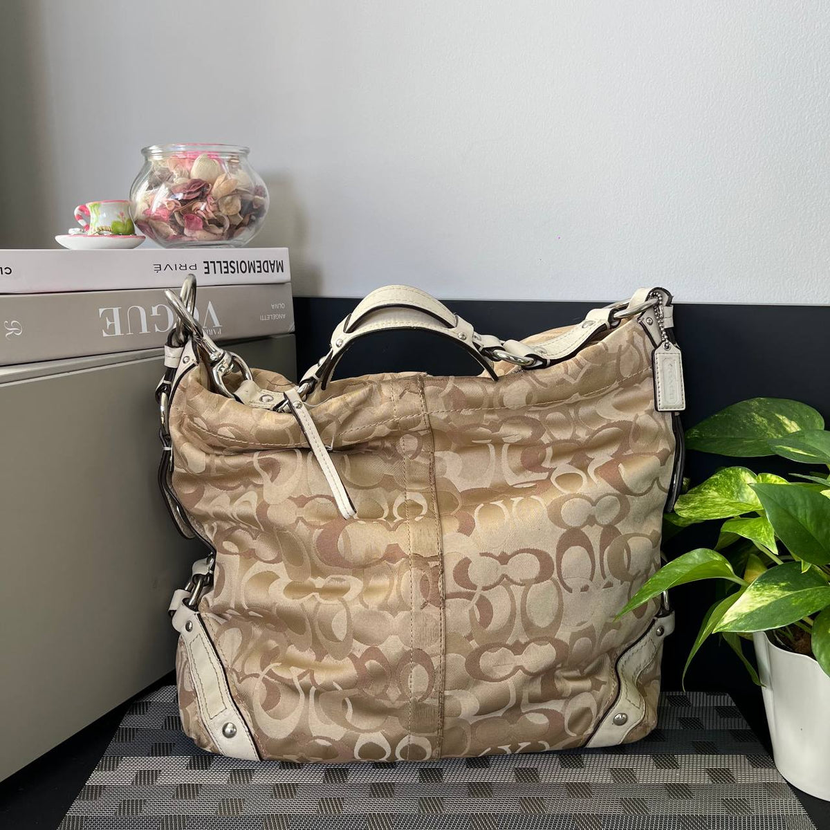 COACH CARLY LARGE OPTIC SIGNATURE HOBO BAG (Style #13981)