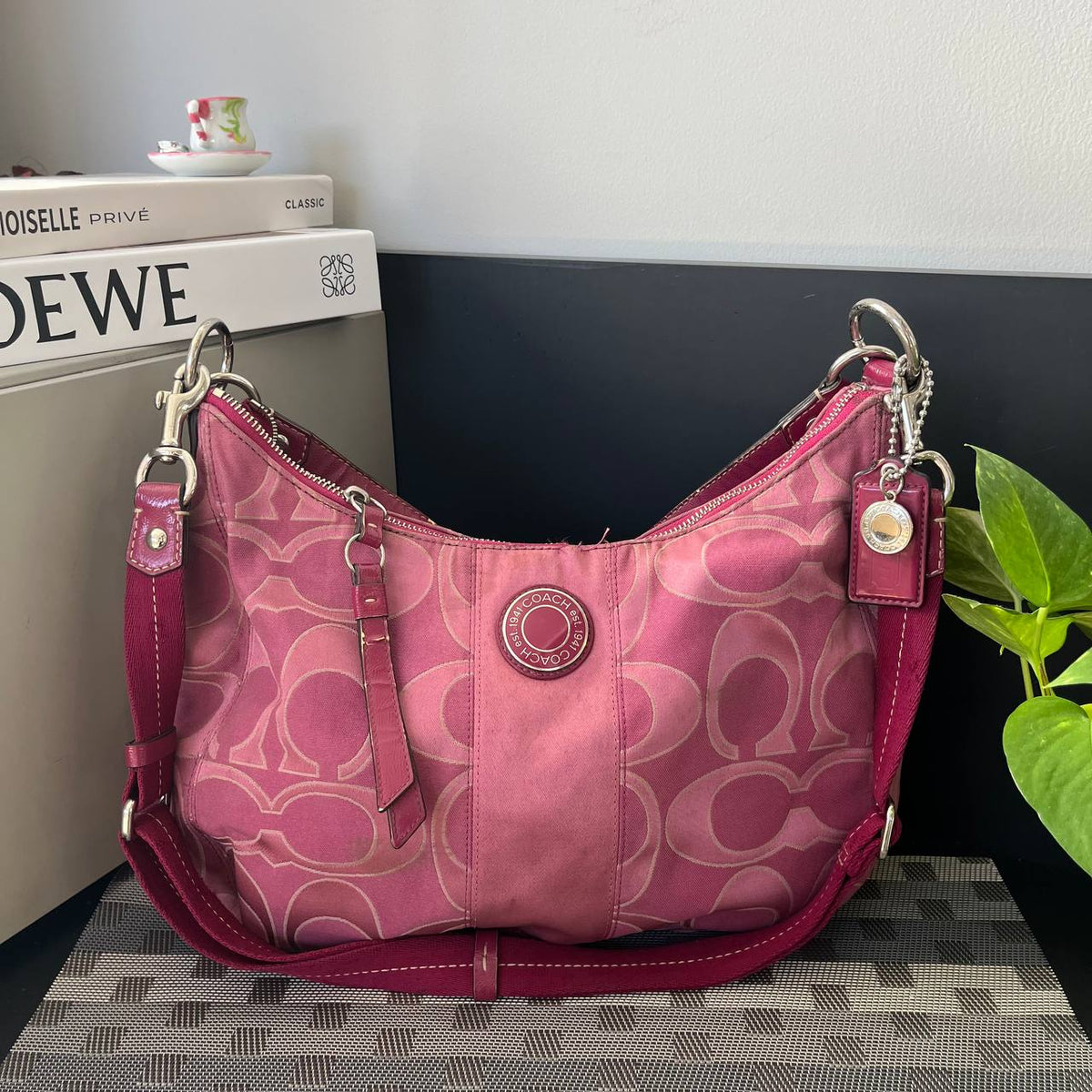 COACH SIGNATURE STRIPE JACQUARD HOBO BAG (Style #19442)