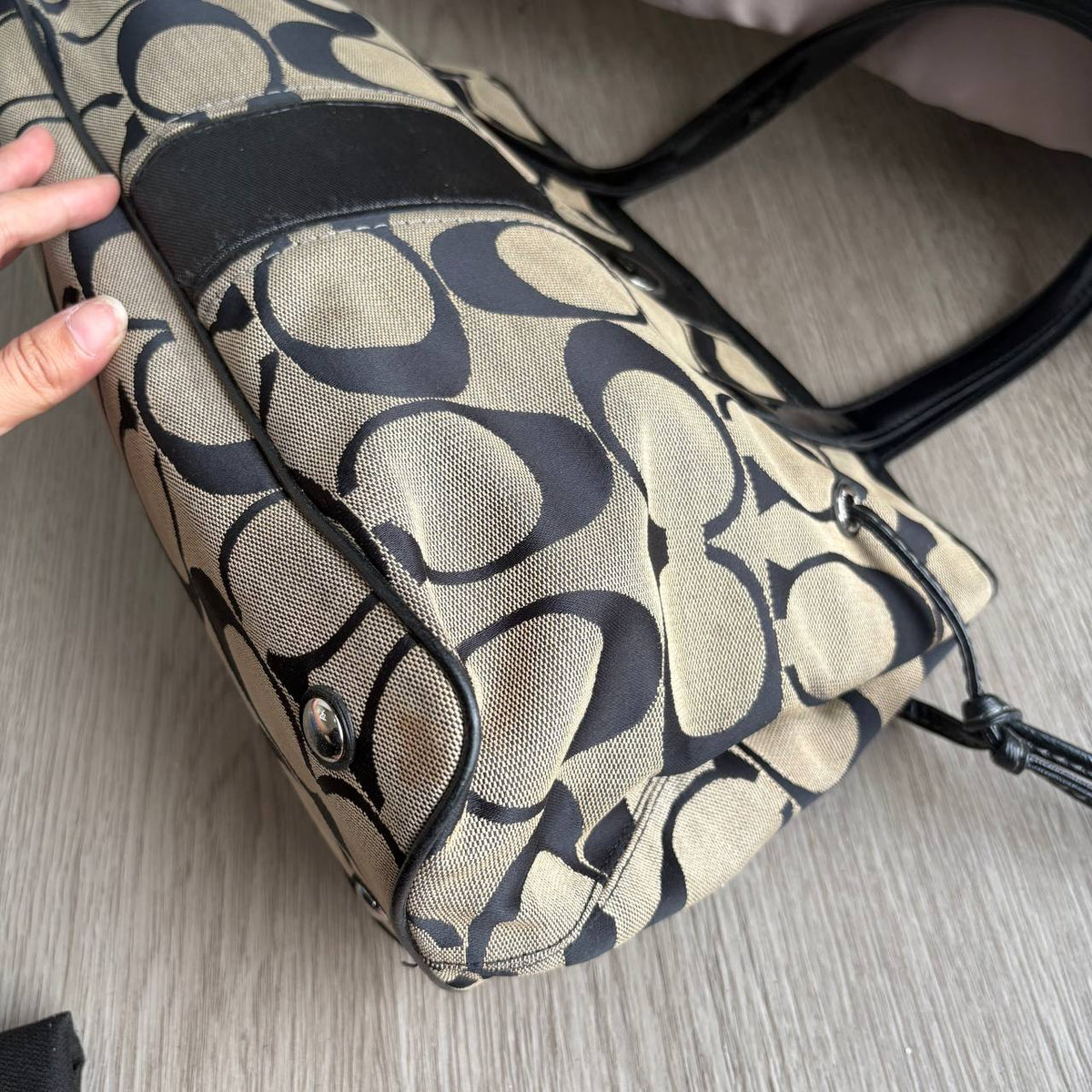Preloved Coach Signature Stripe Carryall Shoulder Bag