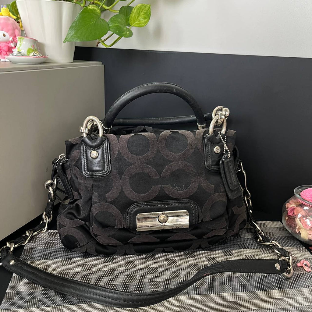 COACH BLACK SIGNATURE KRISTIN OP ART SATCHEL (Style #16779)