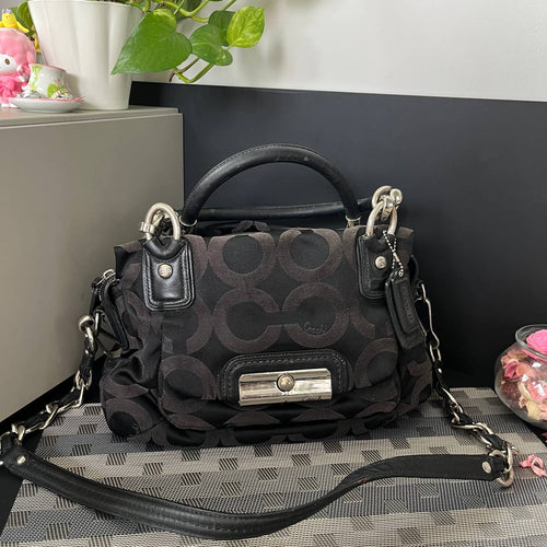 COACH BLACK SIGNATURE KRISTIN OP ART SATCHEL (Style #16779)