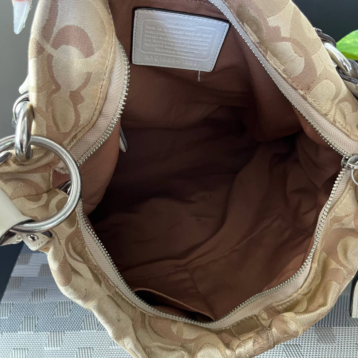 COACH CARLY LARGE OPTIC SIGNATURE HOBO BAG (Style #13981)