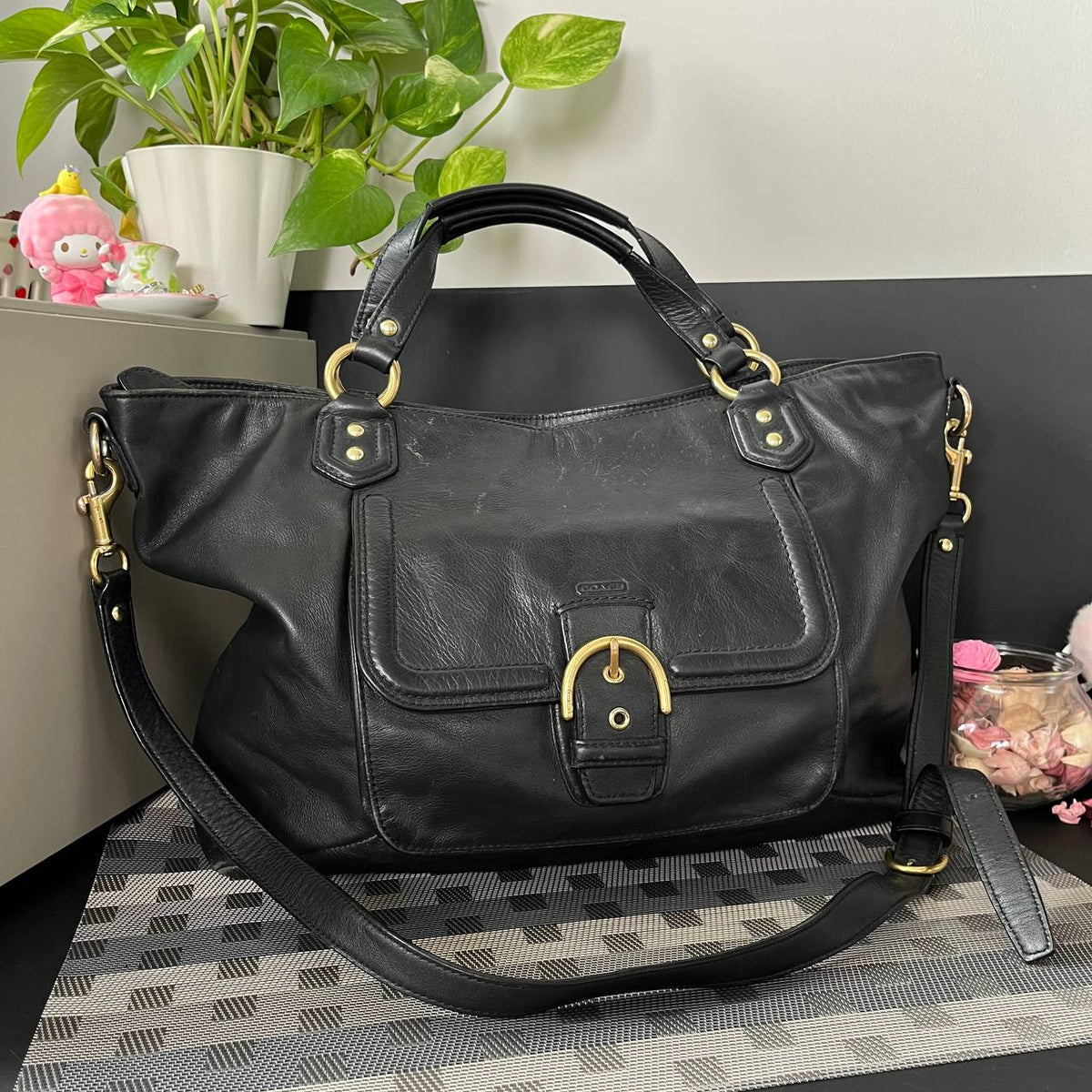 COACH CAMPBELL BLACK LEATHER SATCHEL BAG (Style #124683)
