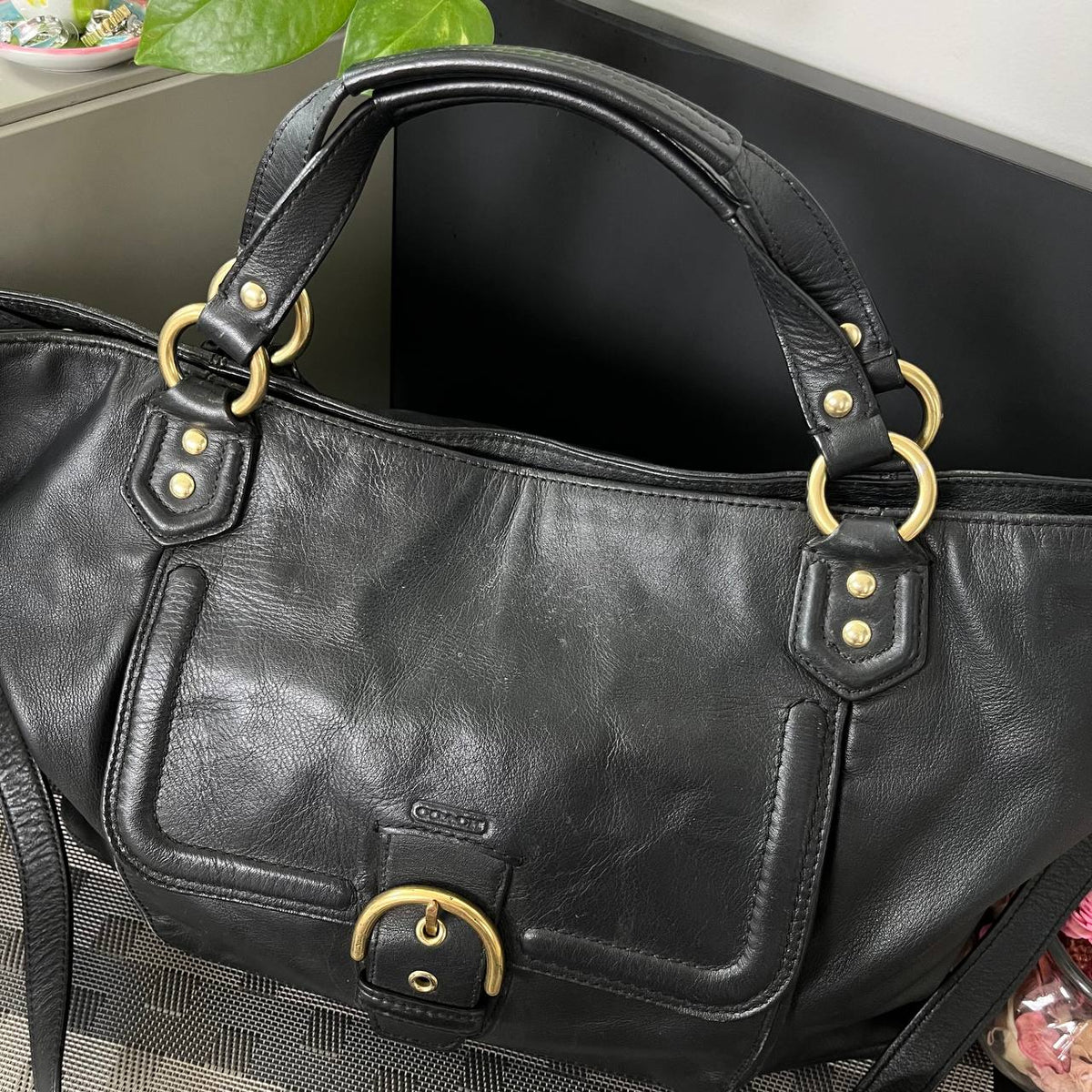COACH CAMPBELL BLACK LEATHER SATCHEL BAG (Style #124683)