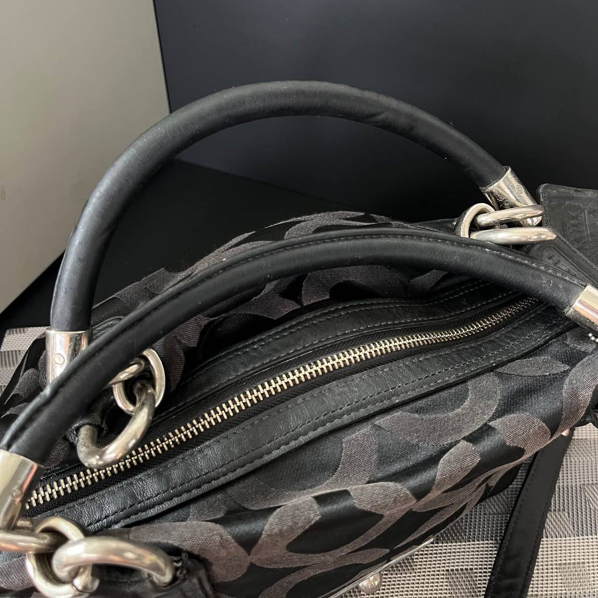 COACH BLACK SIGNATURE KRISTIN OP ART SATCHEL (Style #16779)
