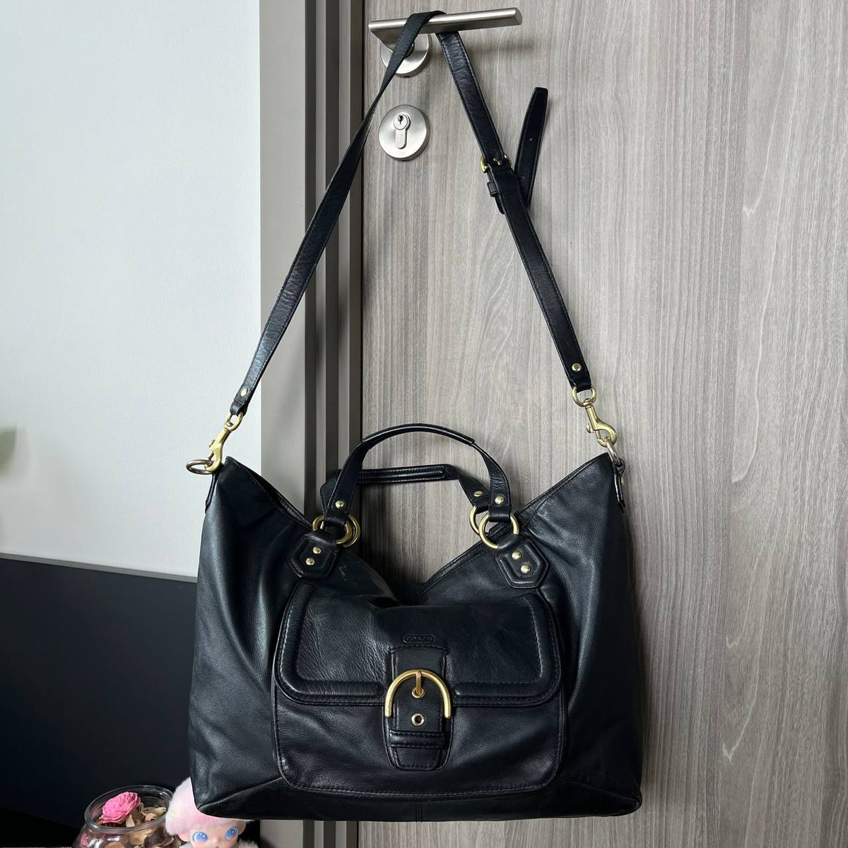 COACH CAMPBELL BLACK LEATHER SATCHEL BAG (Style #124683)