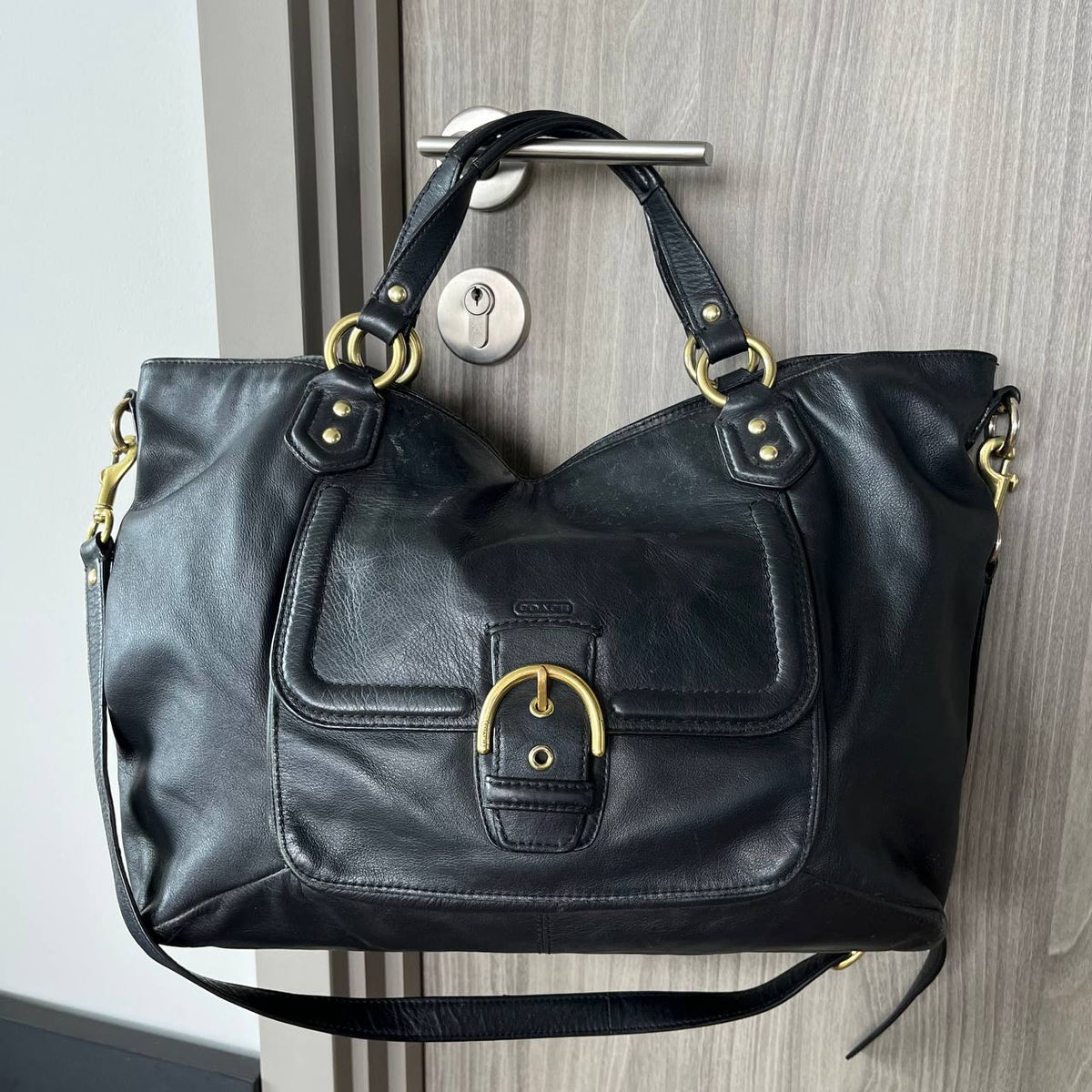 COACH CAMPBELL BLACK LEATHER SATCHEL BAG (Style #124683)