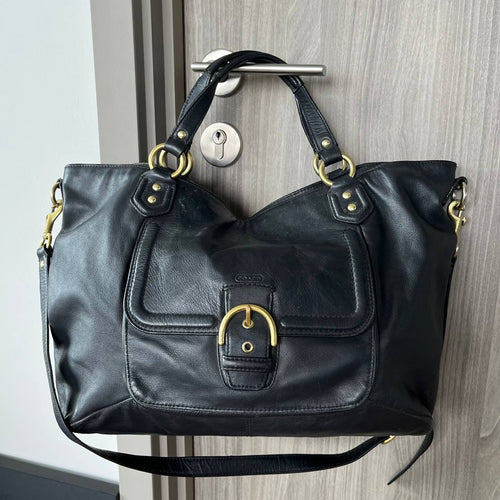 COACH CAMPBELL BLACK LEATHER SATCHEL BAG (Style #124683)