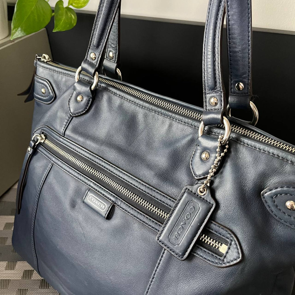COACH DAISY EMMA LEATHER TOTE IN NAVY BLUE (Style #23973)