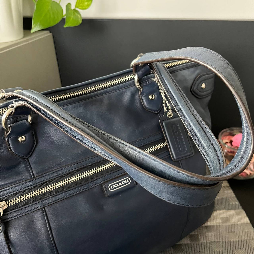 COACH DAISY EMMA LEATHER TOTE IN NAVY BLUE (Style #23973)