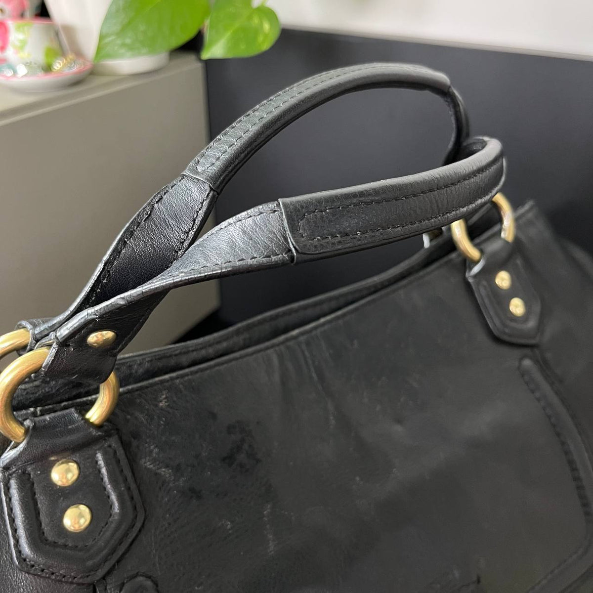 COACH CAMPBELL BLACK LEATHER SATCHEL BAG (Style #124683)
