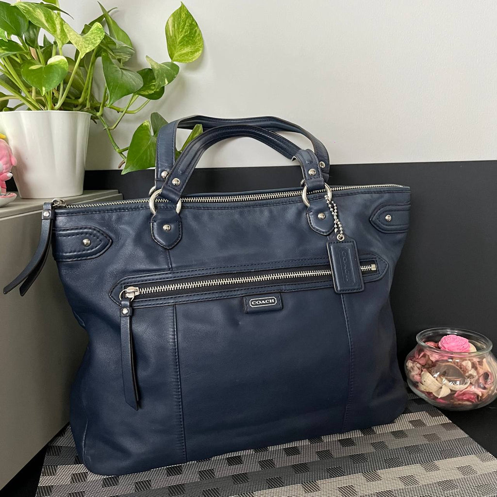 COACH DAISY EMMA LEATHER TOTE IN NAVY BLUE (Style #23973)