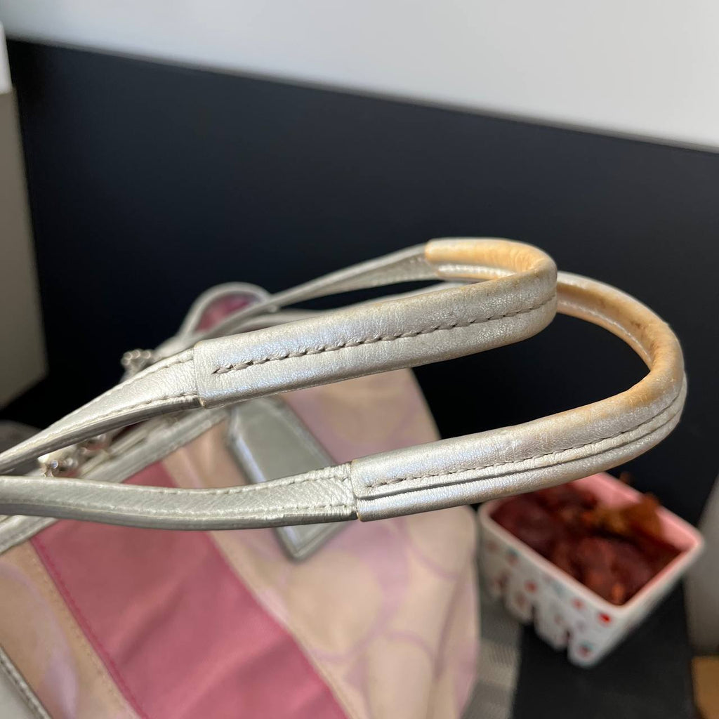 COACH SIGNATURE STRIPE FRAMED KISSLOCK TOTE (Style #13533)