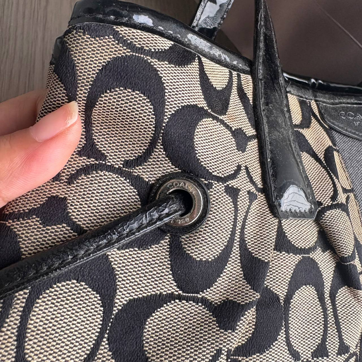 Preloved Coach Signature Stripe Carryall Shoulder Bag