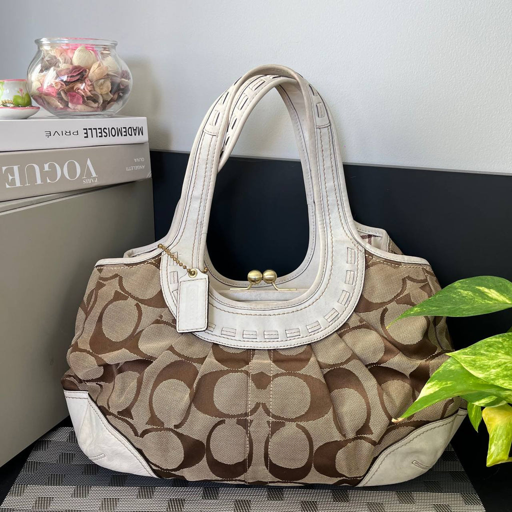 COACH ERGO SIGNATURE PLEATED KISSLOCK SATCHEL (Style #12232)