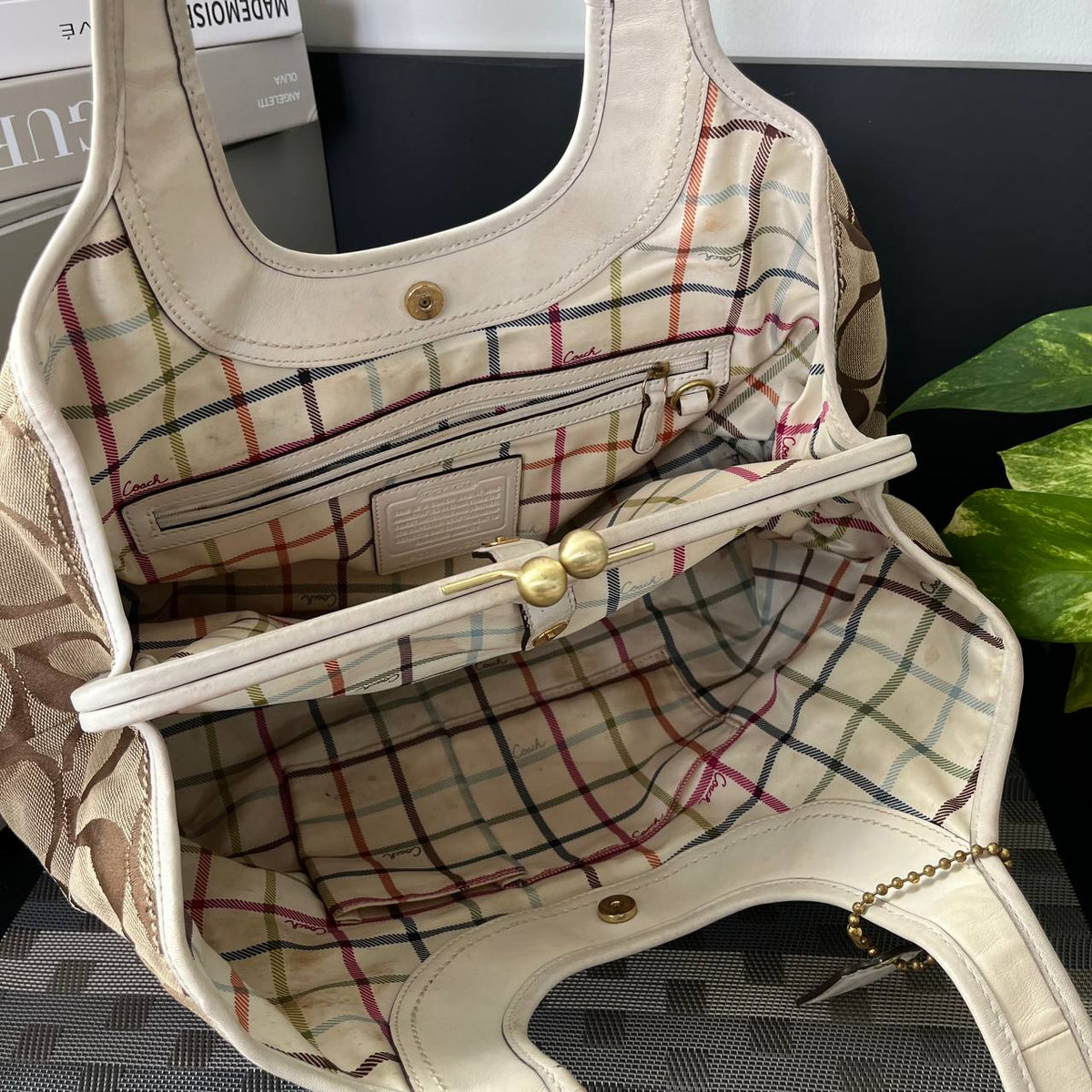 COACH ERGO SIGNATURE PLEATED KISSLOCK SATCHEL (Style #12232)