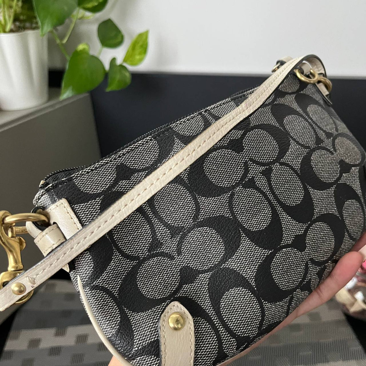 COACH SIGNATURE HERITAGE STRIPE POUCH WRISLET