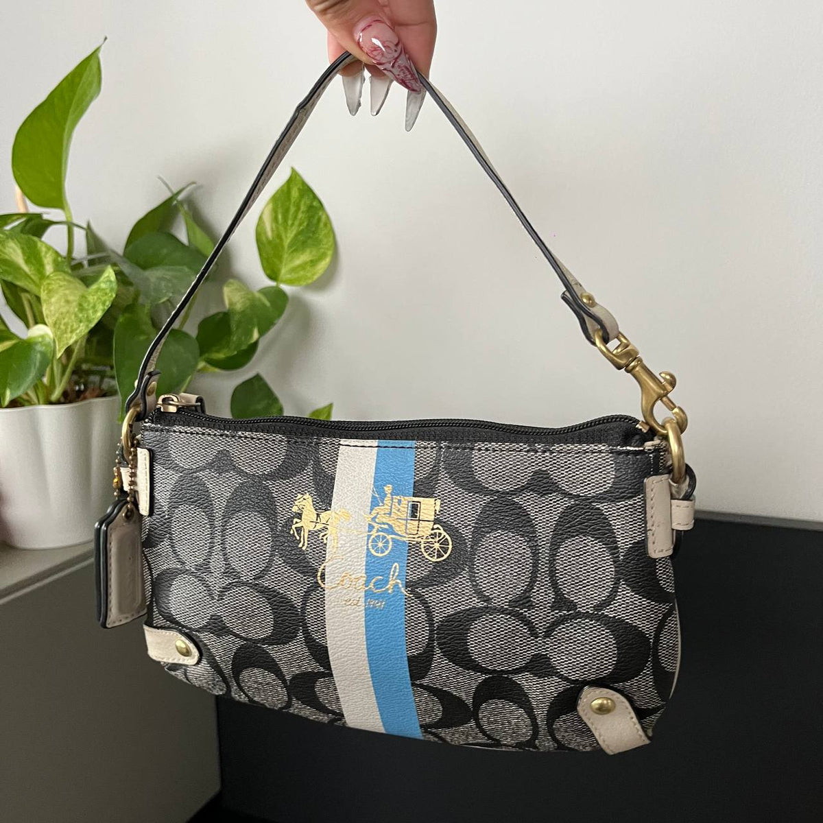 COACH SIGNATURE HERITAGE STRIPE POUCH WRISLET