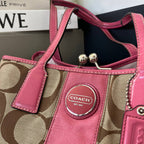 COACH SIGNATURE STRIPE FRAMED KISSLOCK TOTE (Style #17424)