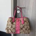 COACH SIGNATURE STRIPE FRAMED KISSLOCK TOTE (Style #17424)
