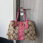 COACH SIGNATURE STRIPE FRAMED KISSLOCK TOTE (Style #17424)