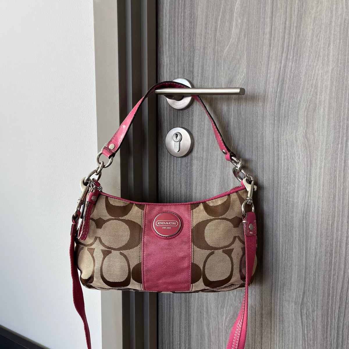 COACH SIGNATURE STRIPE DEMI SHOULDER BAG (Style #17439)