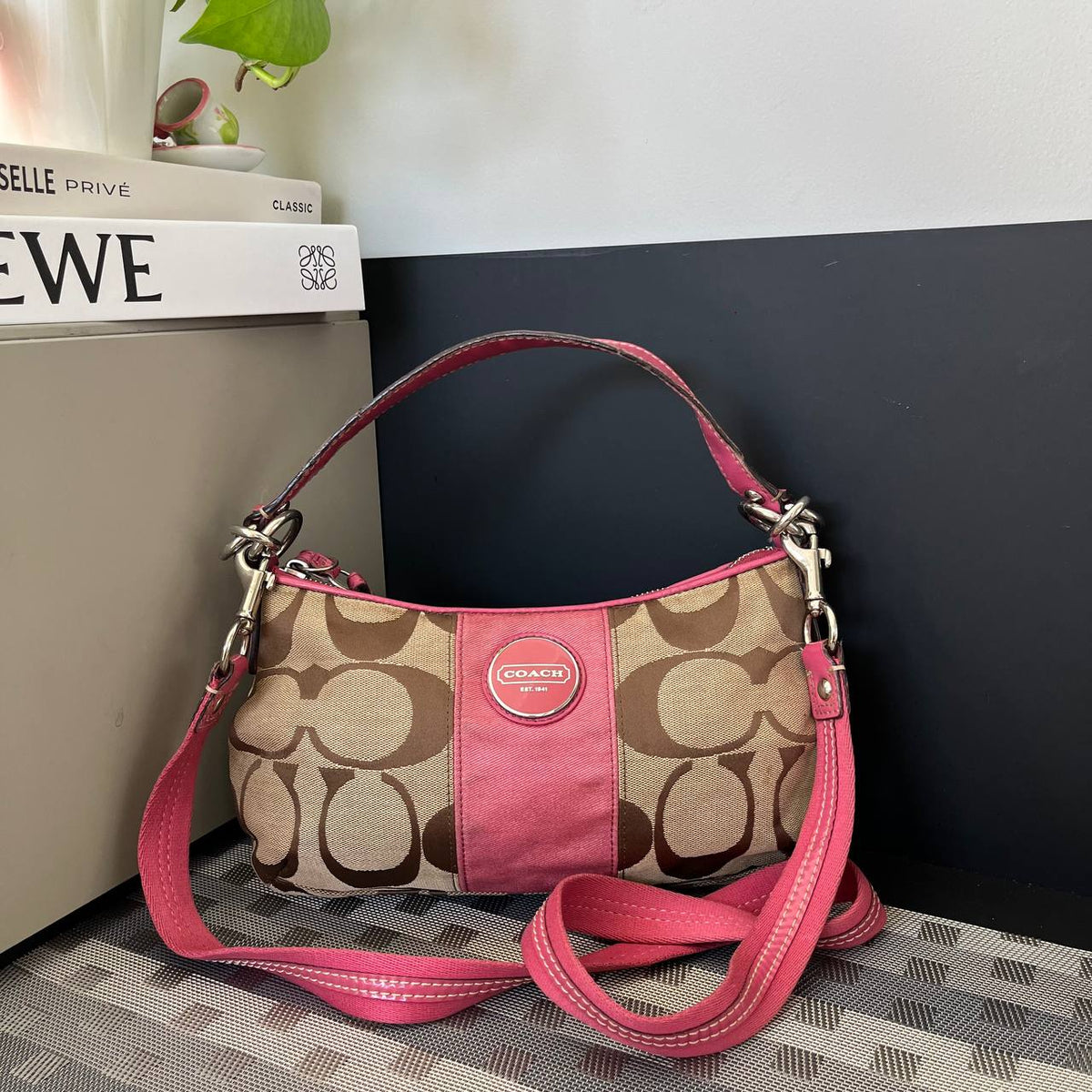 COACH SIGNATURE STRIPE DEMI SHOULDER BAG (Style #17439)